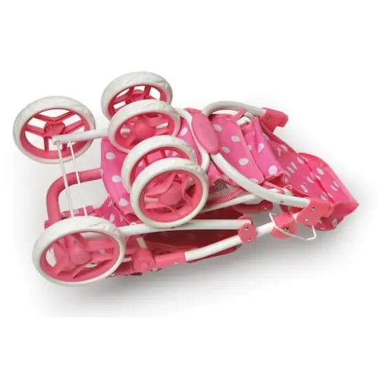 Badger Basket Pink Polka Dot Reversible Double Doll Stroller {4}