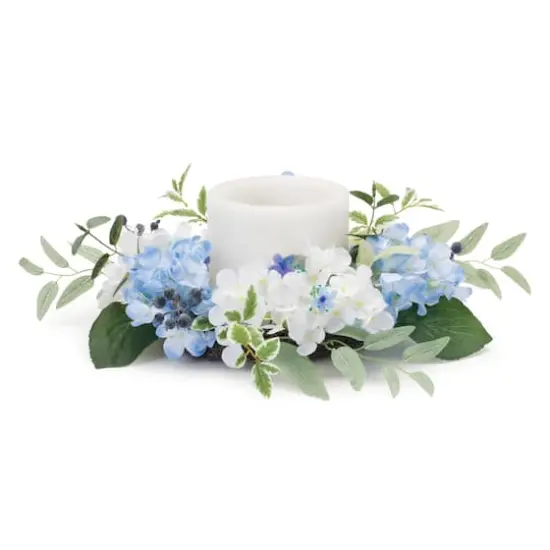 8" Blue Mixed Hydrangea Floral Candle Ring {1}