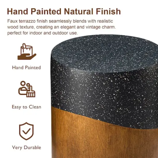 Glitzhome&reg; 17.75" Multifunctional Faux Terrazzo & Wood Garden Stool {8}
