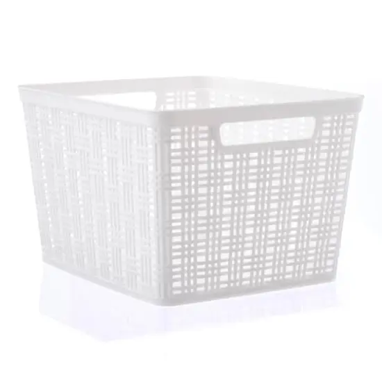 White Plastic Wicker Storage Basket by Simply Tidy&reg; {3}