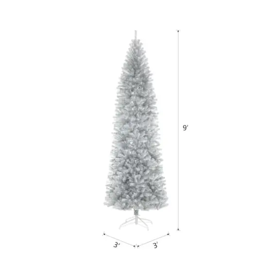 9ft. Unlit Silver Tinsel Artificial Christmas Tree {8}