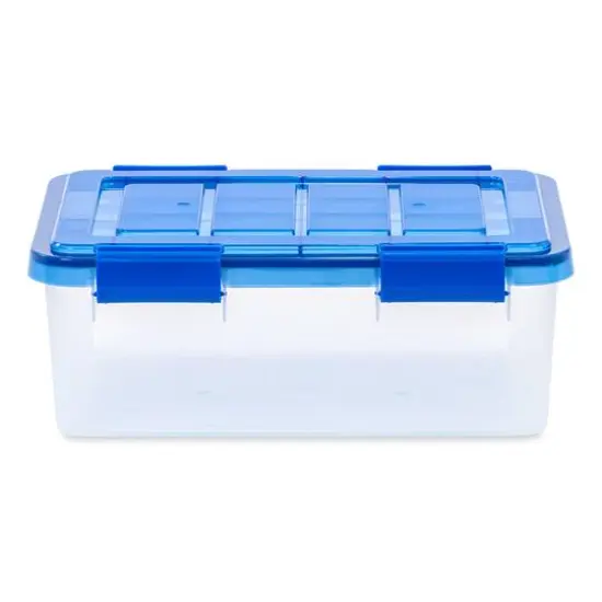 IRIS&reg; WeatherPro&trade; 16qt. Clear Heavy Duty Plastic Storage Bin with Blue Lid {7}