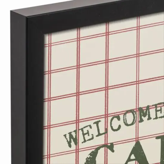 Welcome To Our Cabin Red and Cream Check Canvas Wall Art in Black Frame {4}