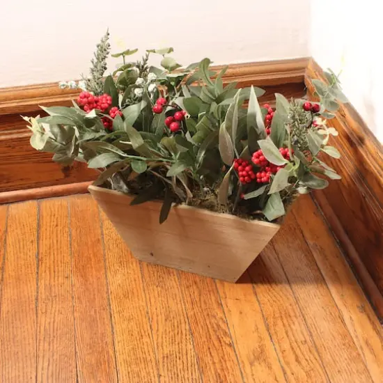 22" Christmas Wooden Pot with Mixed Eucalyptus & Berry {3}