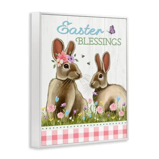 Stupell Industries Easter Blessings Gingham Spring Bunnies Framed Giclee Art White {4}