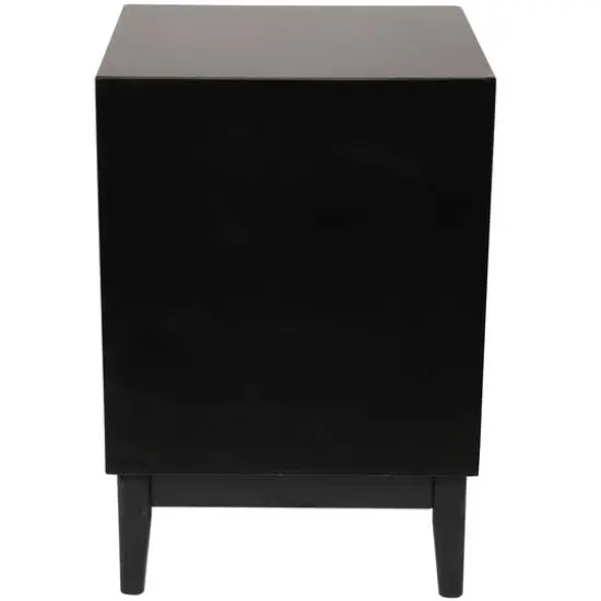 Wood Accent Table with Cane Front Drawer & Gold Handle Black {7}