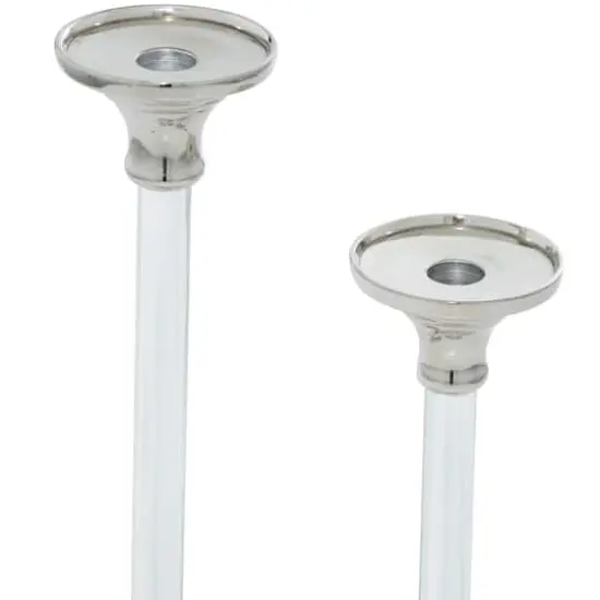 Set of 2 Silver Aluminum Glam Candle Holder, 12", 16" {5}