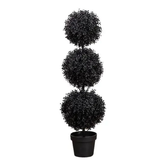3ft. UV Resistant Artificial Halloween Black Triple Ball Boxwood Topiary (Indoor/Outdoor) {1}