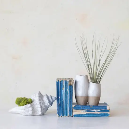 Hello Honey&reg; 6.25" White & Beige 2-Tone Stoneware Vase with Reactive Glaze {4}