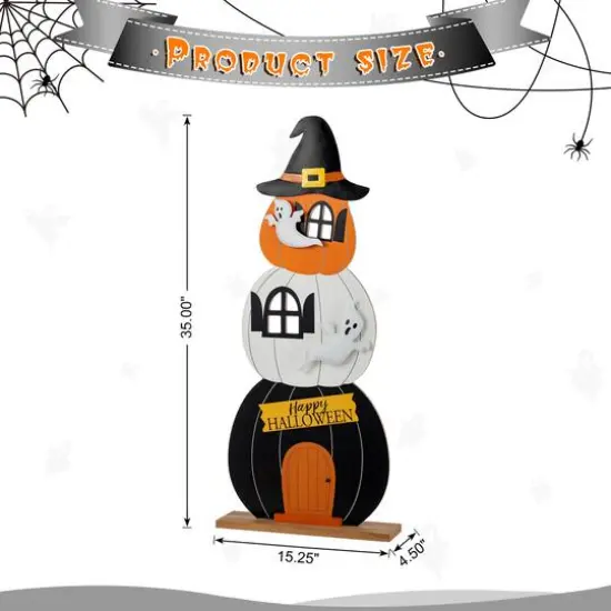 Glitzhome® 35"H Halloween Wooden Pumpkin Haunted House Porch Decor {9}