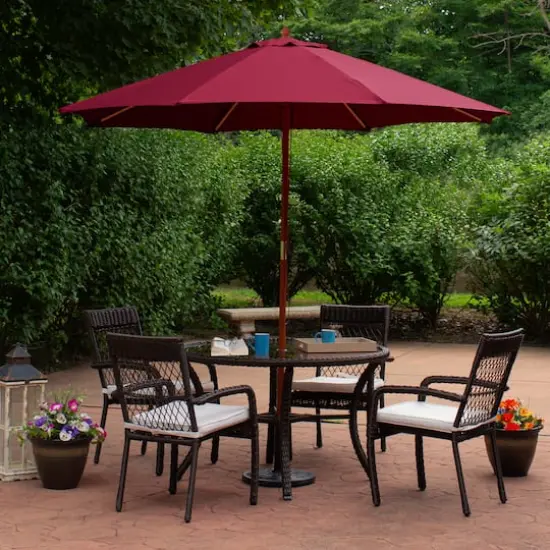 8.5ft. Outdoor Patio Market Umbrella with Wooden Pole Burgundy {3}