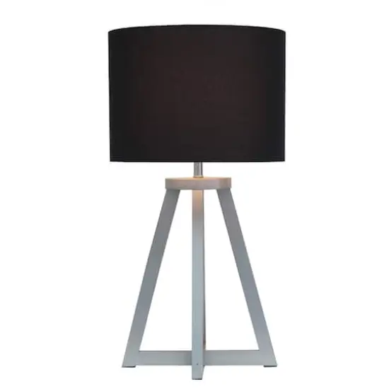 Simple Designs 19" Interlocked Triangular Natural Wood Table Lamp with Black Shade Gray and Black {3}