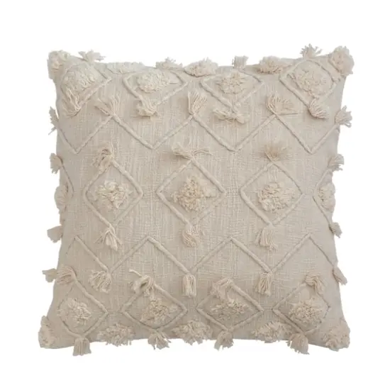 Hello Honey&reg; Cream Tufting & Fringe Diamond Embroidery Cotton Slub Pillow Cover {1}