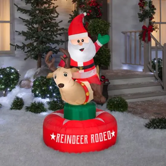 6.5ft. Animated Airblown&reg; Inflatable Christmas Santa & Reindeer Rodeo Scene {4}