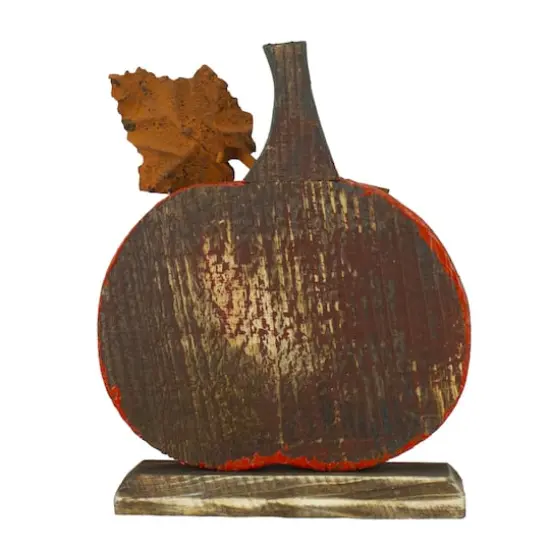 8" Orange Carved Wood Fall Harvest Pumpkin Decoration {5}