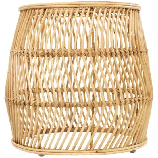 Brown Rattan Handmade Wavy Woven Accent Table with Glass Top {4}