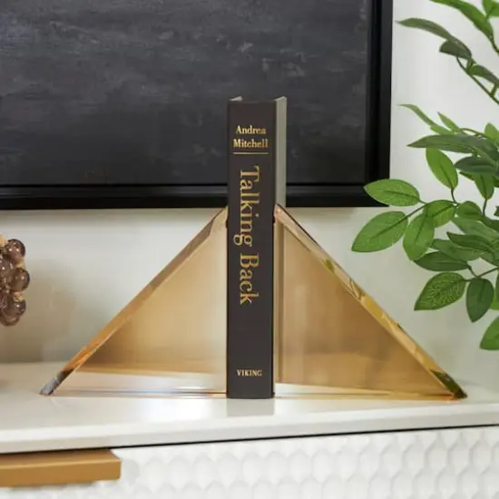 6" Gold Crystal Geometric Pyramid Shaped Bookends Set {3}