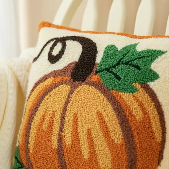 Glitzhome&reg; 14" Fall Hooked Pumpkin Pillow {5}