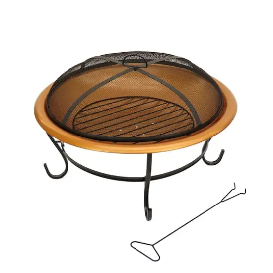 29" Copper Fire Pit with Stand & Screen {1}