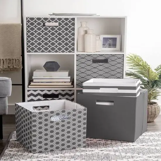 DII&reg; 11" Polyester Honeycomb Storage Cube Gray {4}