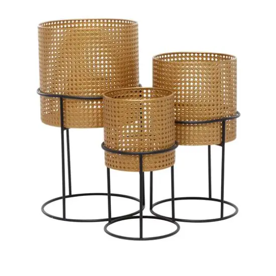 Set of 3 Gold Iron Contemporary Planter, 23" x 13" x 13" {6}
