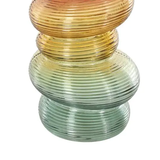 12" Multicolor Glass Ribbed Stacked Stones Vase Set with Color Blocks {6}