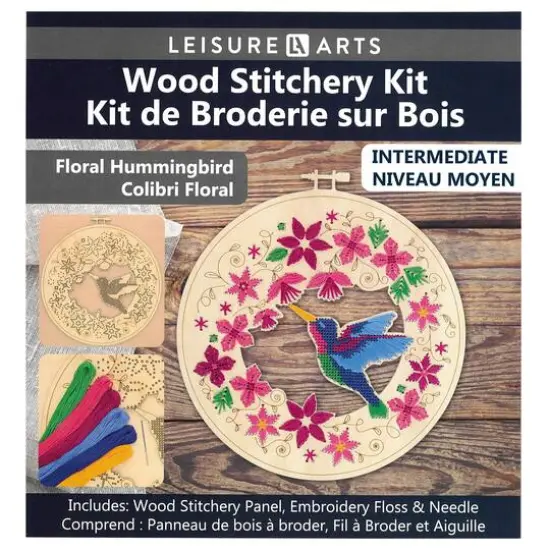 Leisure Arts&reg; Intermediate Floral Hummingbird Wood Stitchery Kit {1}