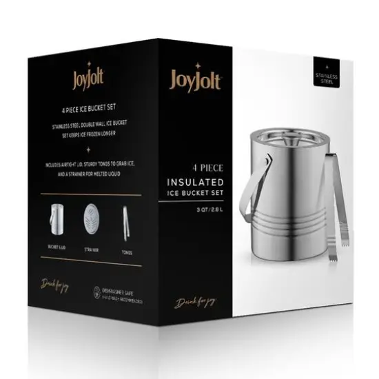 JoyJolt&reg; Double Wall Stainless Steel Ice Bucket with Strainer & Tongs {7}