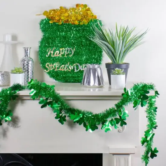 2ft. Green St. Patrick's Day Irish Shamrock Tinsel Unlit Garland  {3}