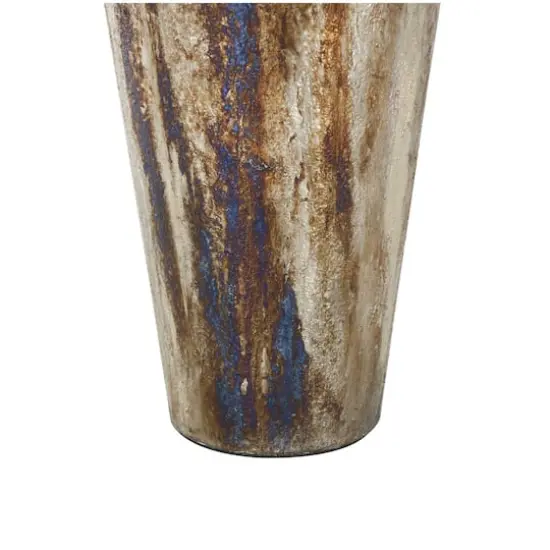 Bronze & Cream Foiled Metal Vase with Blue Accents {6}