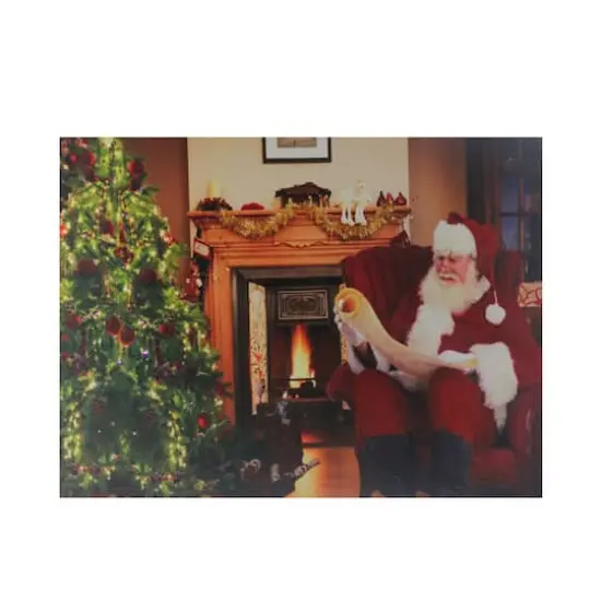 LED Lighted "Santa Checks His List" Christmas Canvas Wall Art {1}