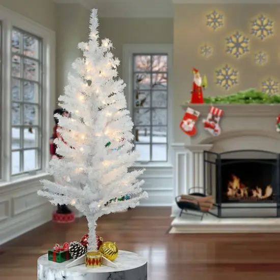 4ft. Pre-Lit White Iridescent Tinsel Artificial Christmas Tree, Clear Lights {3}