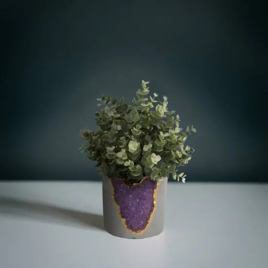 Flora Bunda&reg; 11" Eucalyptus in Purple Amethyst Crystal Planter {3}