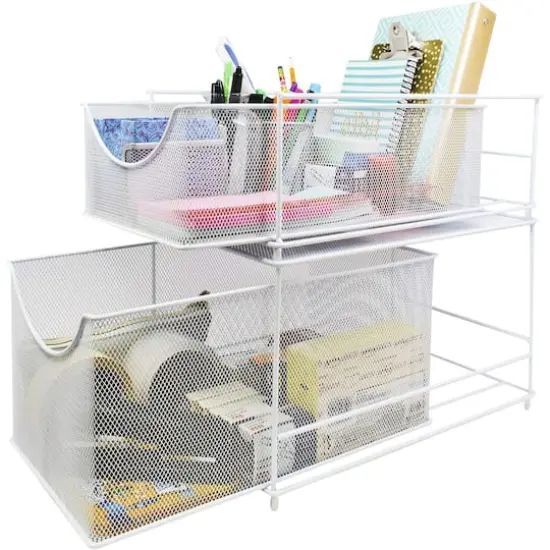 Sorbus 2-Tier Sliding Mesh Basket Drawer White {4}