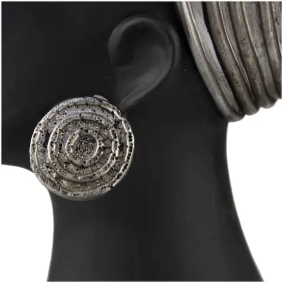 9" Black & Silver Finish Africa Inspired Woman Face Sculpture {5}