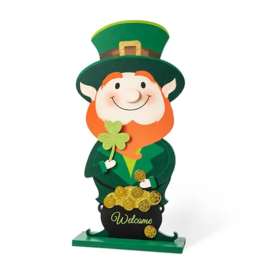 Glitzhome® 23.5" St. Patrick's Wooden Leprechaun Pot of Gold Porch Décor {1}
