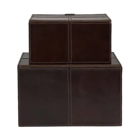 Dark Brown Leather Storage Box Set {5}