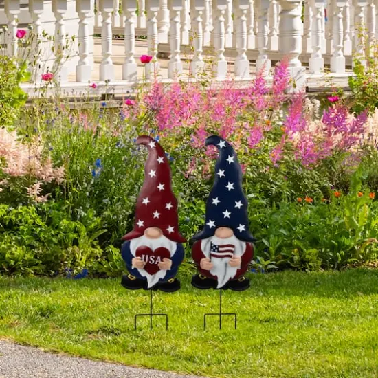 27.5" USA Patriotic Gnome Garden Stake Set {3}