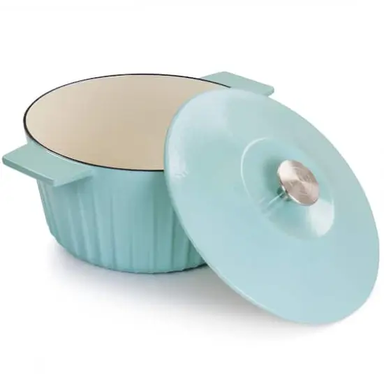 Martha Stewart 5qt. Light Cyan Enameled Round Cast Iron Dutch Oven with Lid {3}