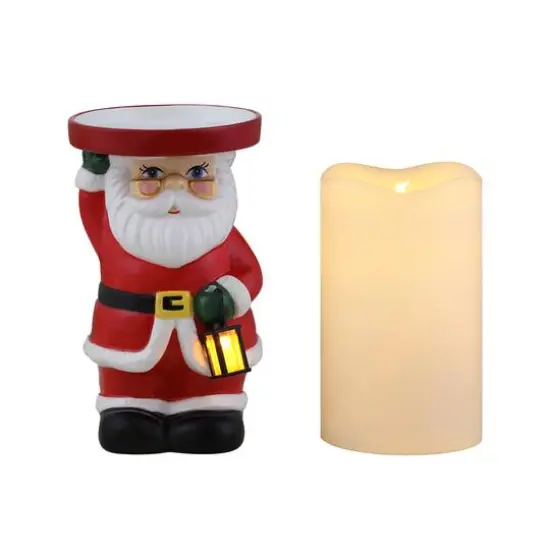 6" Santa Ceramic LED Lit Candle Holder & Flameless Candle {6}
