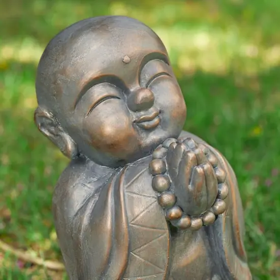 Glitzhome&reg; 16.5" Faux Bronze Little Buddha Monk Garden Statue {8}