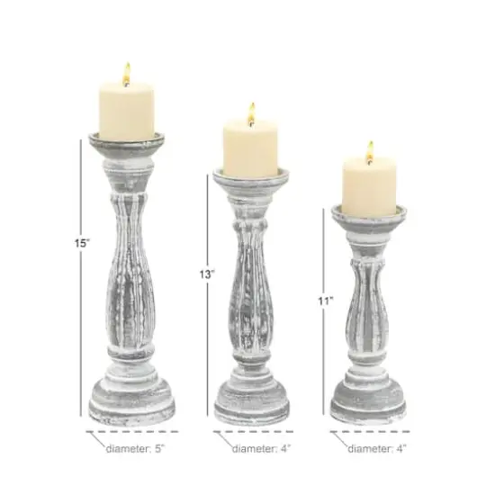 White Distressed Wood Traditional Candle Holder Set, 3ct. {5}