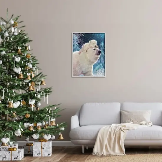 Stupell Industries Polar Bear & Cub Winter Scene Framed Giclee Art Gray {3}