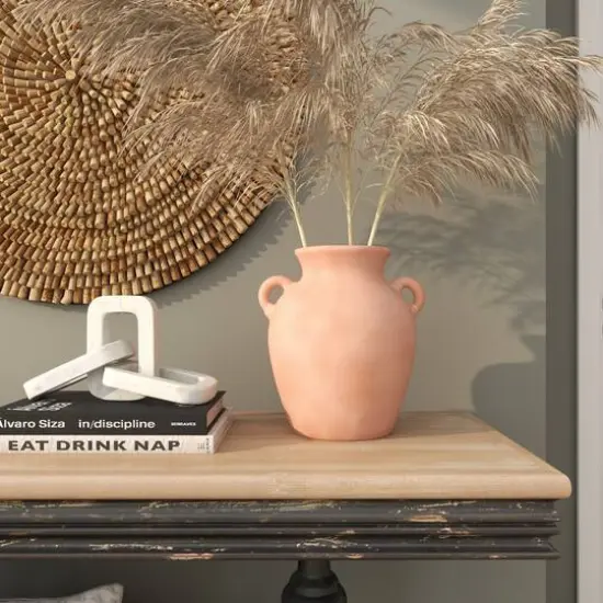 11" Orange Ceramic Terra Cotta Jug Vase with Handles {10}