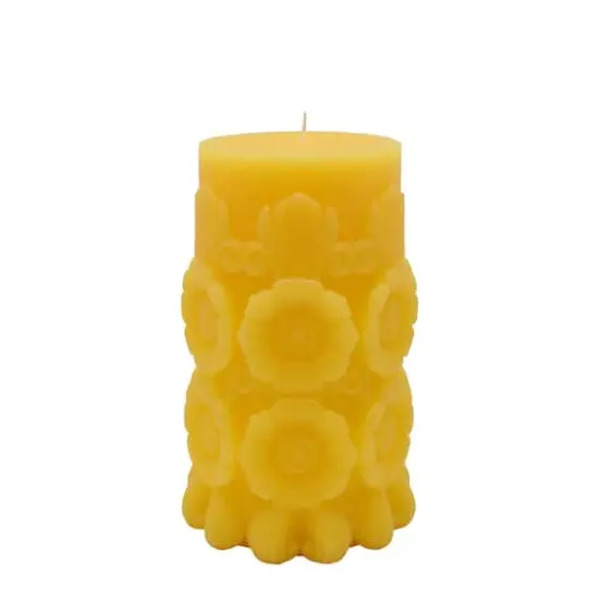 3.7" x 6" Yellow Day of the Dead Sunflowers Unscented Pillar Candle by Ashland&reg; {1}