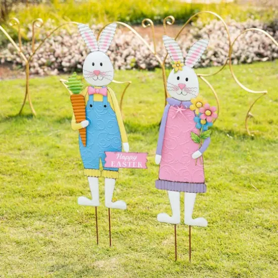 Glitzhome&reg; Easter Bunny Boy and Girl Metal D&eacute;cor, 2ct. {4}