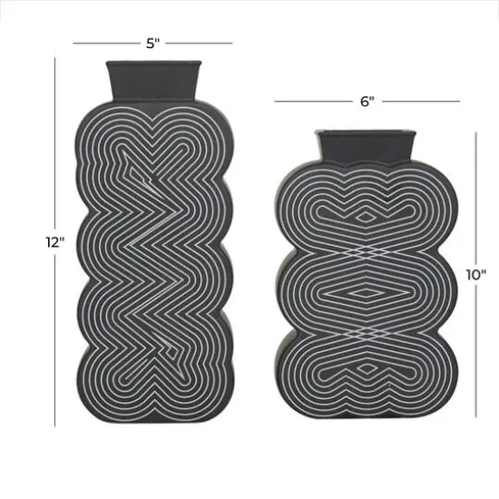 Black Stoneware Contemporary Vase, Set of 2" 12",10" {7}