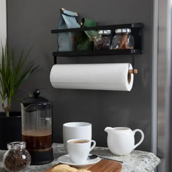Household Essentials 12" Metal Spice Rack with Paper Towel Holder Black {3}