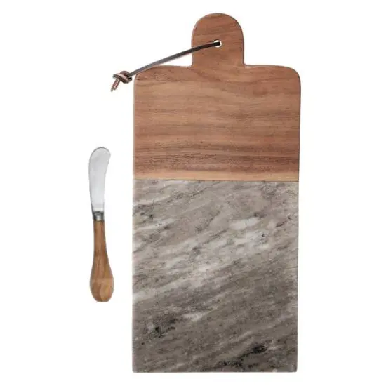 Hello Honey&reg; Marble & Acacia Wood Cutting Board Tray with Knife & Leather Tie {1}