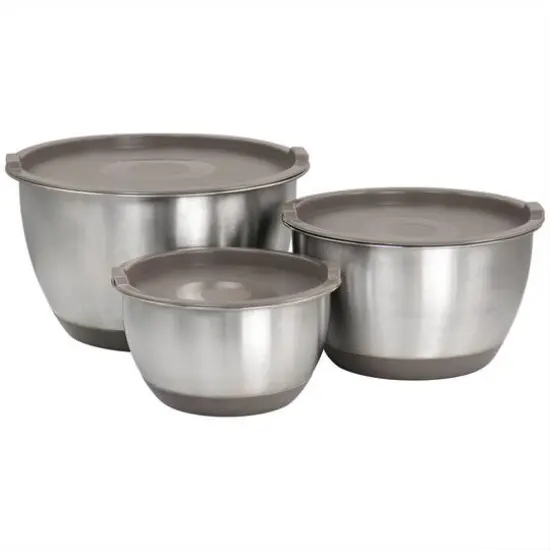 Martha Stewart Stainless Steel Mixing Bowl Set with Taupe Lids {1}